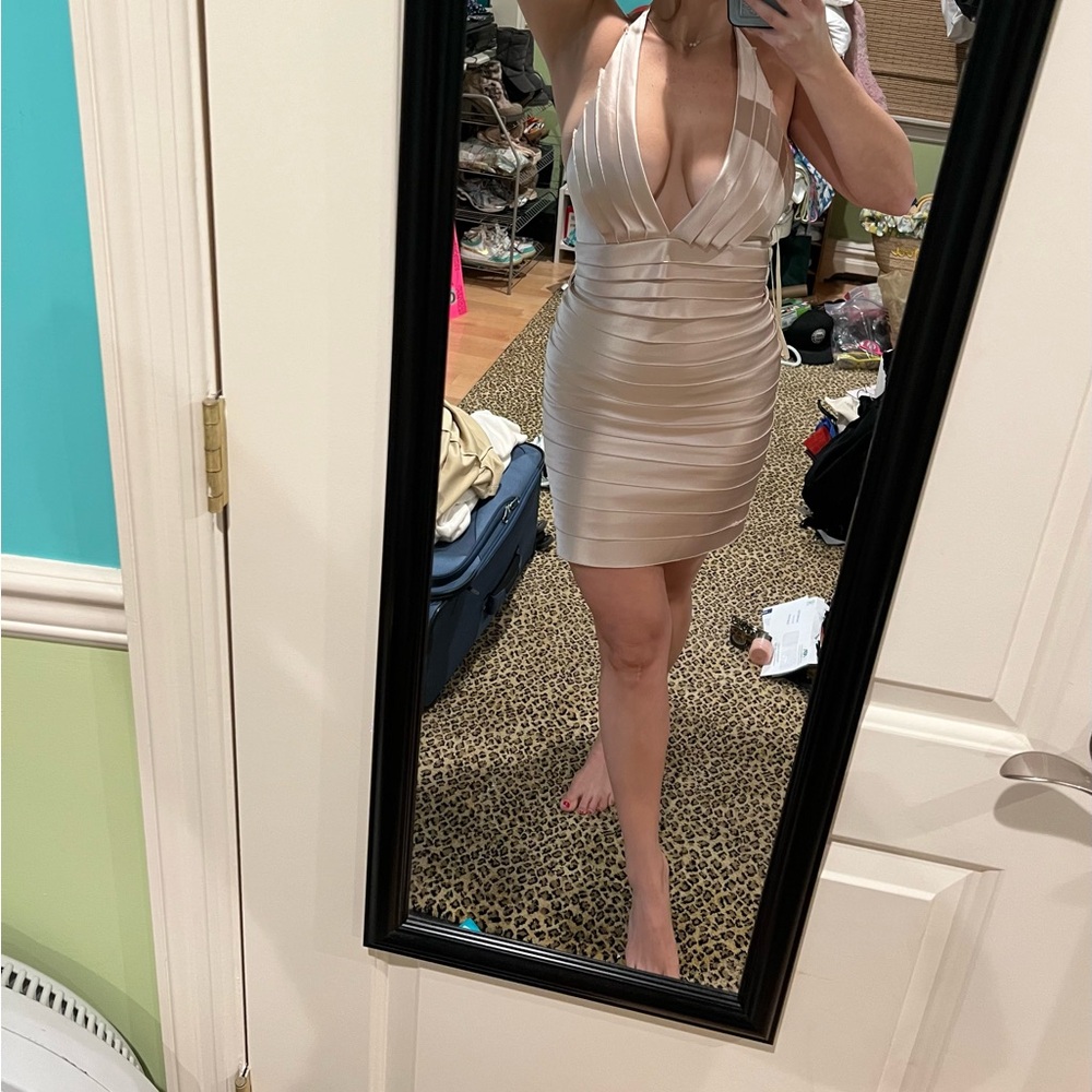 BCBG Maxazria light gold cocktail dress, size 2P